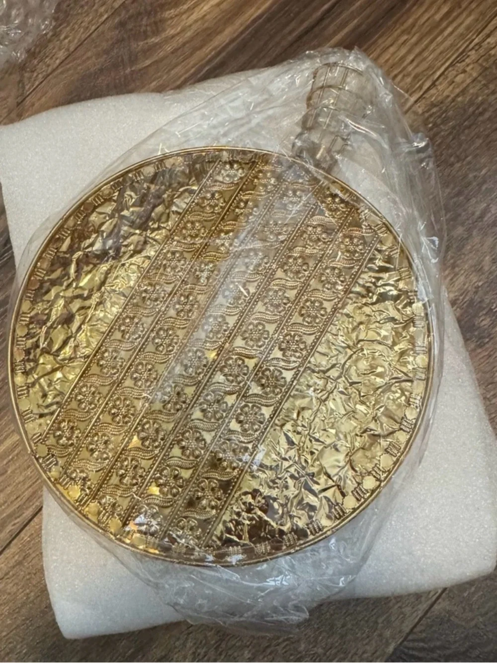 Tourbillon luxurious Brass 14K- plated Spiral Round Evening Clutch Retail $455